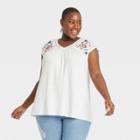 Women's Plus Size Sleeveless Embroidered Knit V-neck Top - Knox Rose White