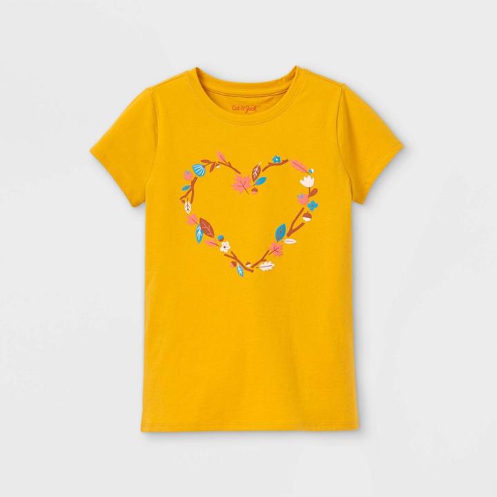 Girls' 'leaf Heart' Short Sleeve Graphic T-shirt - Cat & Jack Mustard Yellow