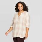 Women's Plus Size Plaid Long Sleeve V-neck Tunic Shirt - Universal Thread Neutral 3x, Size: