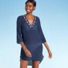 Women's Embroidered Trim Cover Up Dress - Kona Sol Navy S, Women's, Size: