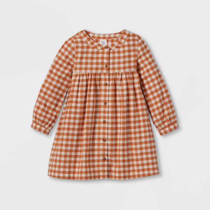 Toddler Girls' Gingham Button-front Long Sleeve Dress - Just One You Made By Carter's Orange