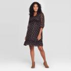 Maternity Floral Print 3/4 Sleeve Woven Party Mini Dress - Isabel Maternity By Ingrid & Isabel Black
