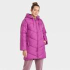 Women's Mid Length Puffer Jacket - A New Day Magenta
