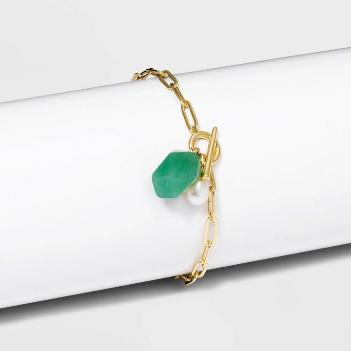 Paperclip With Toggle And Aventurine Pearl Charm Chain Bracelet - A New Day