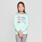 Girls' Long Sleeve Emojis Graphic T-shirt - Cat & Jack Bleached Aqua