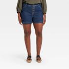 Women's Plus Size Button-front Midi Jean Shorts - Ava & Viv Medium Wash 14w,