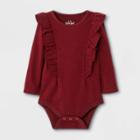 Baby Girls' Ruffle Long Sleeve Bodysuit - Cat & Jack Maroon Newborn, Red