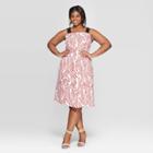 Women's Plus Size Leaf Print Off The Shoulder Contrast Strap Midi Dress - Who What Wear Red/white