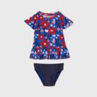 Petitetoddler Girls' Floral Short Sleeve Rash Guard Set - Cat & Jack Blue/red