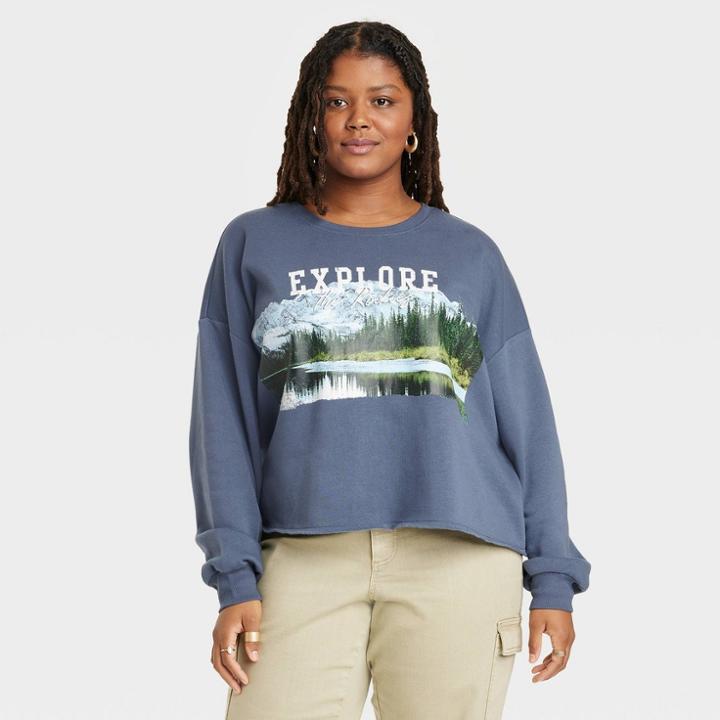 Grayson Threads Women's Plus Size Explore Graphic Sweatshirt - Blue