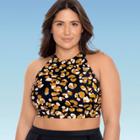 Women's Plus Size Slimming Control High Neck Crop Bikini Top - Beach Betty By Miracle Brands Black Animal Print