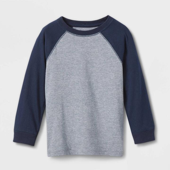Toddler Boys' Long Sleeve Jersey Knit Crewneck T-shirt - Cat & Jack Navy Blue