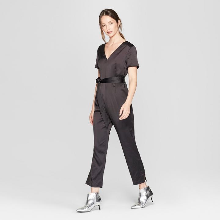 Women's Short Sleeve V-neck Jumpsuit - Prologue Black