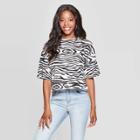 Grayson Threads Petitewomen's Zebra Print Short Sleeve Cropped T-shirt (juniors) - Black/white