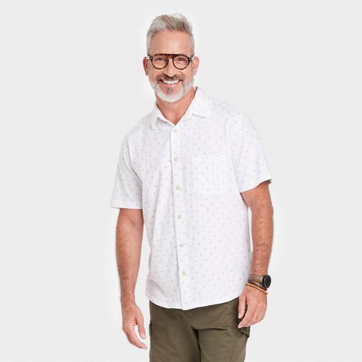 Men's Standard Fit Knit Short Sleeve Button-down Shirt - Goodfellow & Co True White
