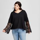 Women's Plus Size Crochet Long Sleeve Sweatshirt - Ava & Viv Black X