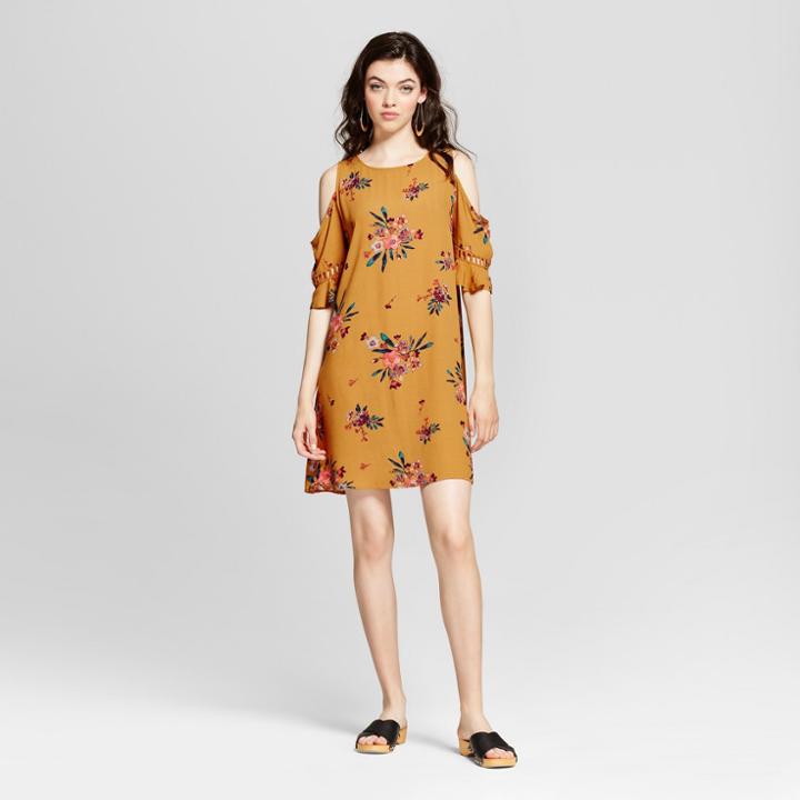 Women's Lattice-trim Cold Shoulder Dress - Xhilaration (juniors') Gold
