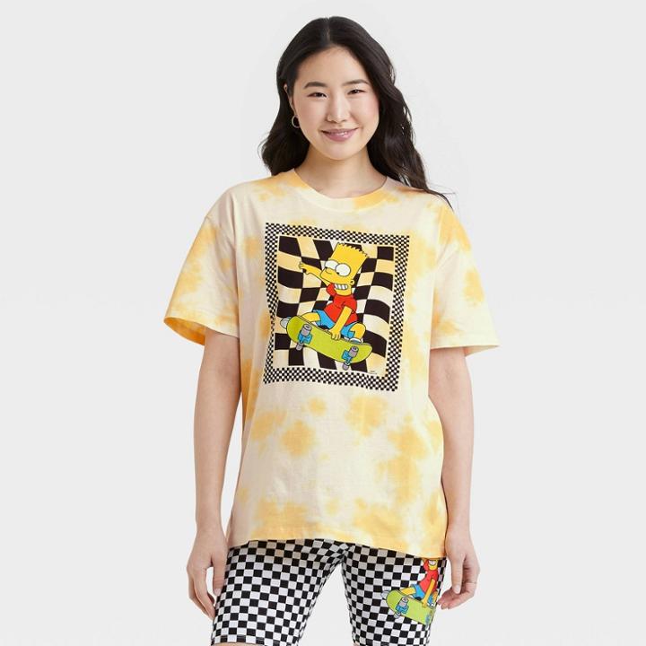 The Simpsons Women's Bart Simpson Short Sleeve Oversized Graphic T-shirt - Yellow Tie-dye
