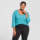 Women's Plus Size 3/4 Sleeve T-shirt - Ava & Viv Teal (blue)