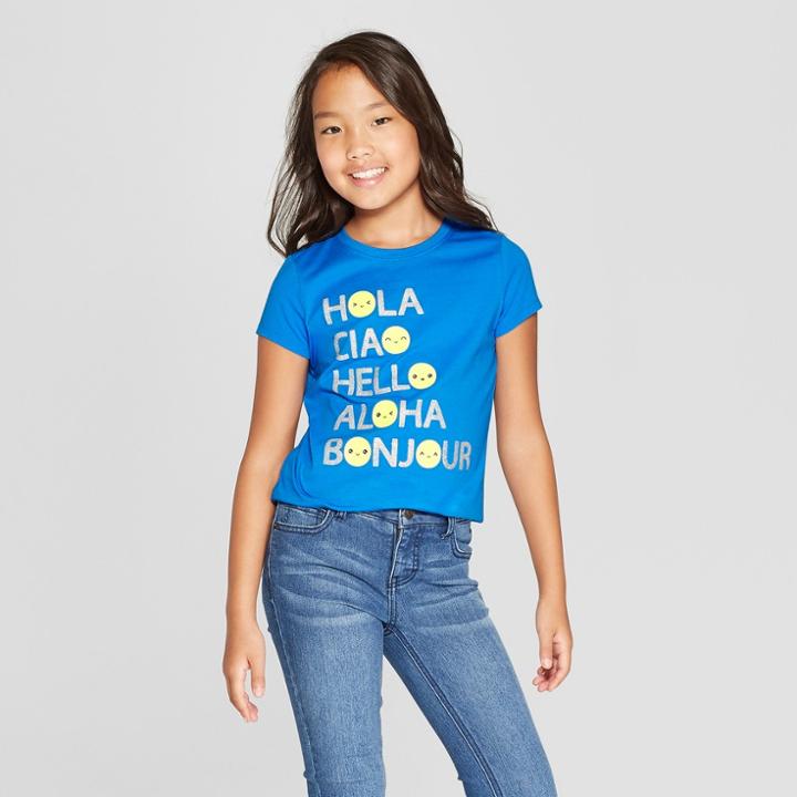 Girls' Short Sleeve Hello Emojis Graphic T-shirt - Cat & Jack Blue