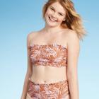 Women's Ruffle Bandeau Bikini Top - Xhilaration Brown Leaf Print L, Women's,