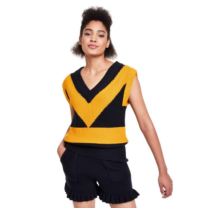 Women's V-neck Sweater Vest - Victor Glemaud X Target Black/gold Xxs