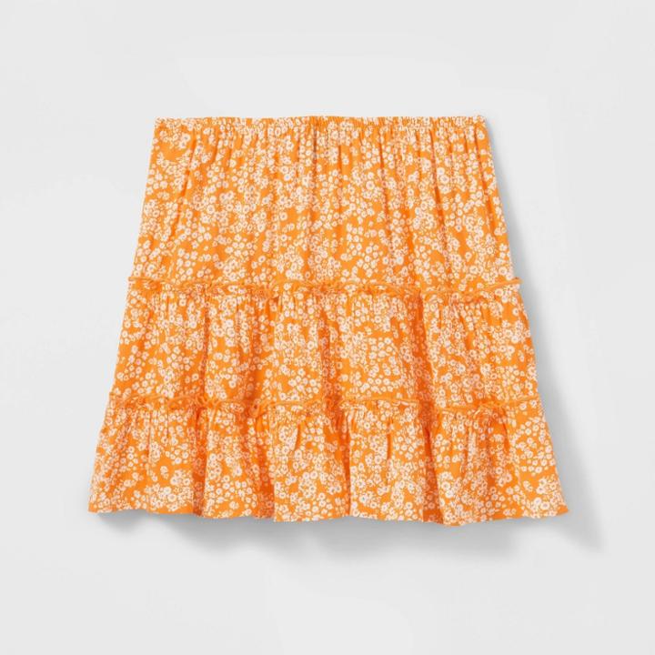 Girls' Tiered Floral Skirt - Art Class Orange