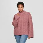 Women's Plus Size Mock Neck Cable Pullover - Universal Thread Burgundy