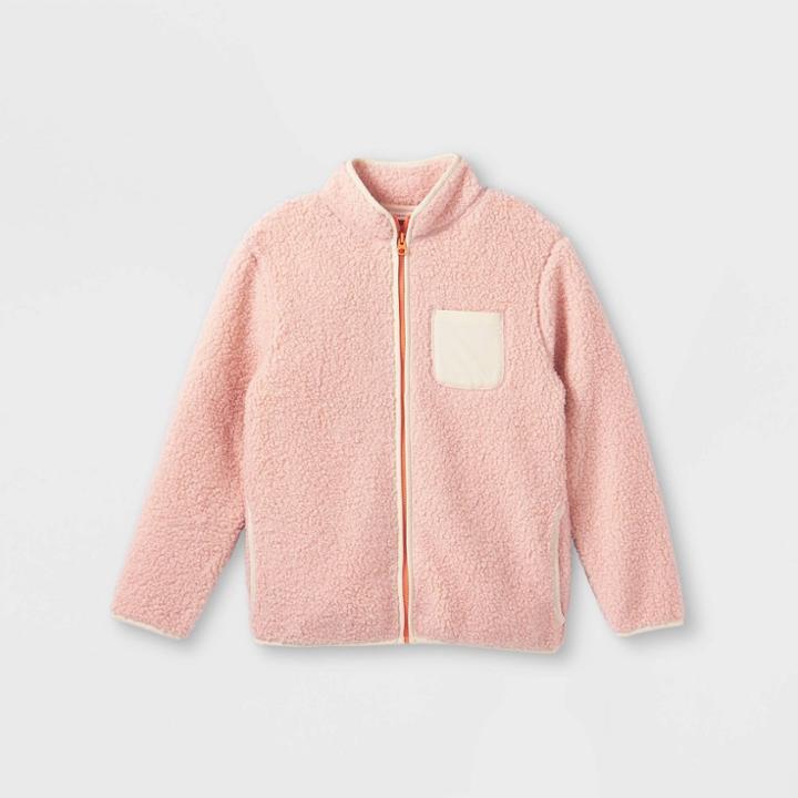 Kids' Sherpa Zip-up Jacket - Cat & Jack Blush Pink