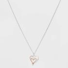 No Brand Silver Plated Cubic Zirconia Double Open Heart Two-tone Pendant Necklace -