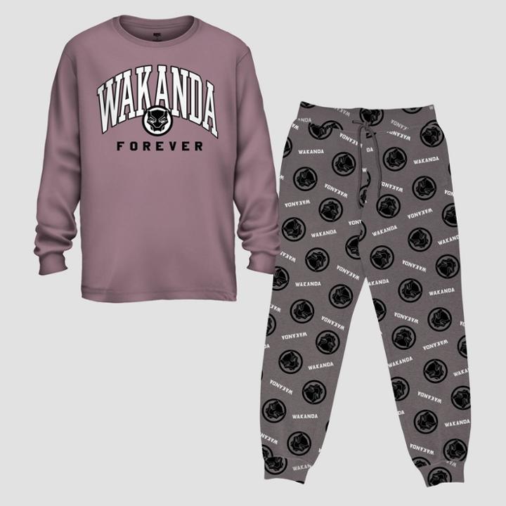 Men's Marvel Wakanda Forever Long Sleeve Sweater Knit Pajama Set - Light Purple/gray
