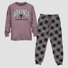 Men's Marvel Wakanda Forever Long Sleeve Sweater Knit Pajama Set - Light Purple/gray
