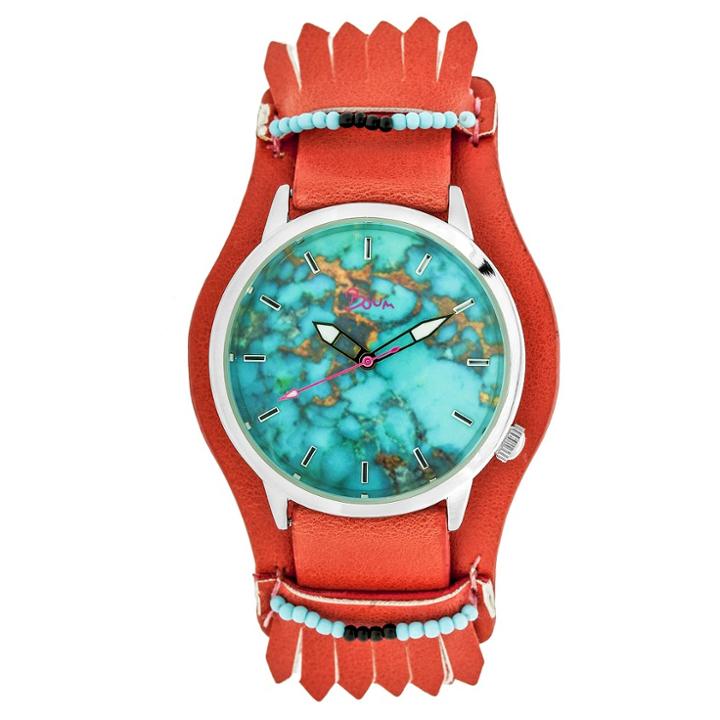Boum Originaire Ladies Marbelized Dial Leather-band Watch - Red