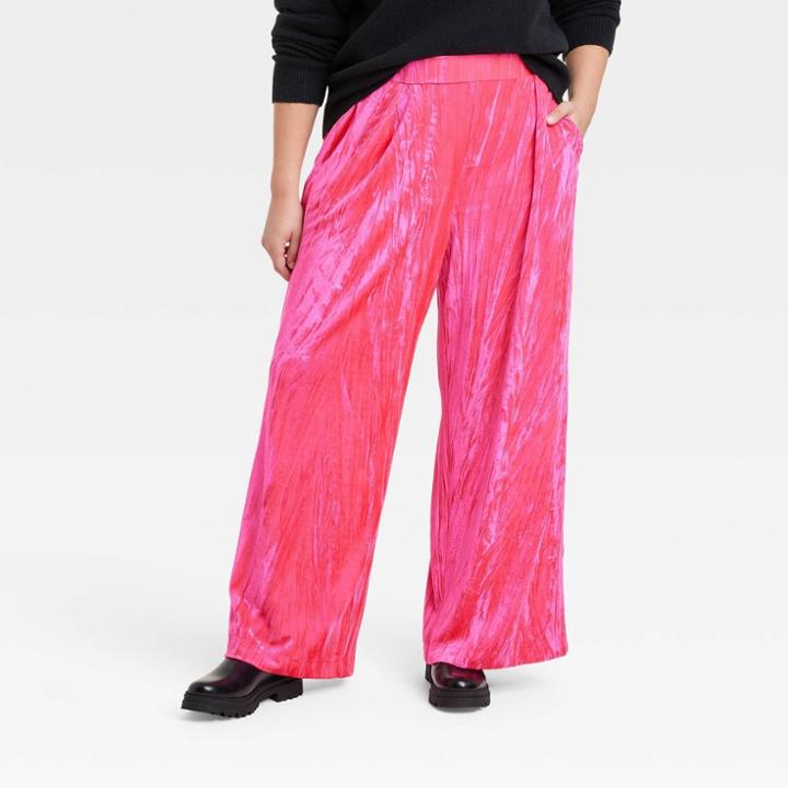 Women's Plus Size High-rise Wide Leg Velvet Pull-on Pants - A New Day Pink