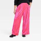 Women's Plus Size High-rise Wide Leg Velvet Pull-on Pants - A New Day Pink