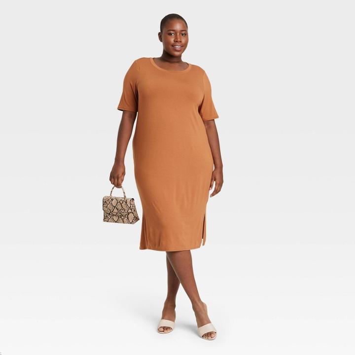 Women's Plus Size Short Sleeve Knit Swing Dress - Ava & Viv Rust X, Red