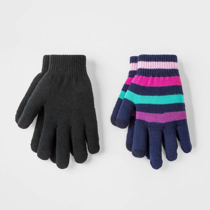 Girls' 2pk Striped Gloves - Cat & Jack
