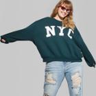 Women's Oversized Crew Neck Pullover Sweatshirt Graphic Nyc - Wild Fable Brunswick Green