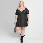 Women's Plus Size Short Sleeve Satin Skater Dress - Wild Fable Black