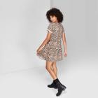 Petitewomen's Leopard Print Short Sleeve Round Neck Knit Babydoll Mini Dress - Wild Fable Tan Xs, Women's, Beige