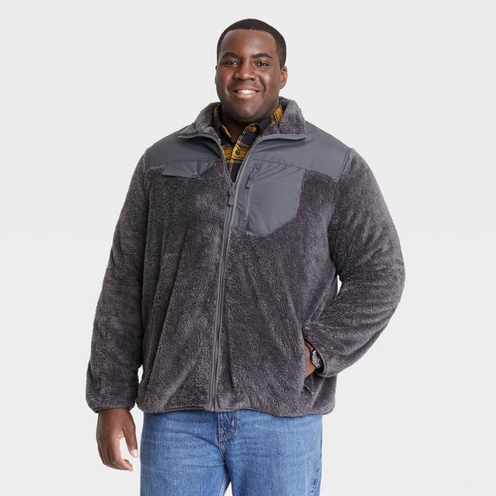 Men's Big & Tall Long Sleeve Faux Fur Sherpa Jacket - Goodfellow & Co Gray