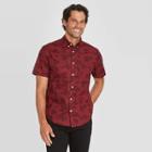 Men's Floral Print Standard Fit Short Sleeve Poplin Button-down Shirt - Goodfellow & Co Dark Red