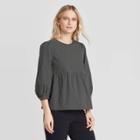 Women's Polka Dot Balloon 3/4 Sleeve Blouse - Who What Wear Black