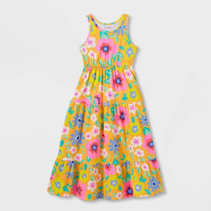 Girls' Floral Tiered Maxi Dress - Cat & Jack Light Mustard Yellow