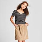 Women's Striped Any Day V-neck Short Sleeve T-shirt - A New Day Black/white