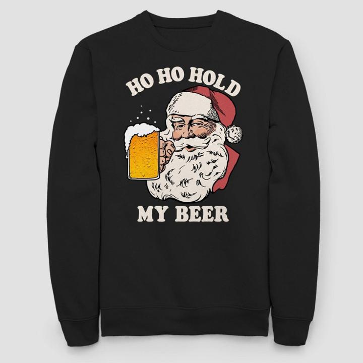 Fifth Sun Men's Santa Beer Pocket Holiday Fleece Sweater - Black