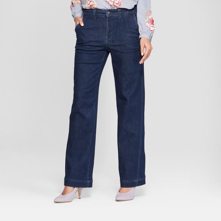 Women's High-rise Wide Leg Denim Trousers - A New Day Indigo