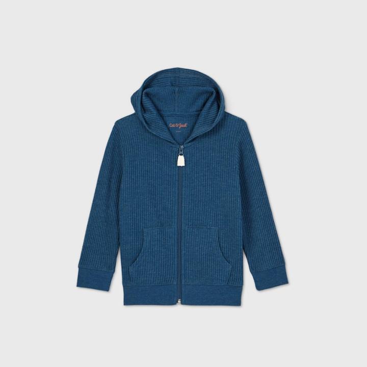 Toddler Boys' Waffle Knit Hooded Zip-up Long Sleeve T-shirt - Cat & Jack Dark Blue