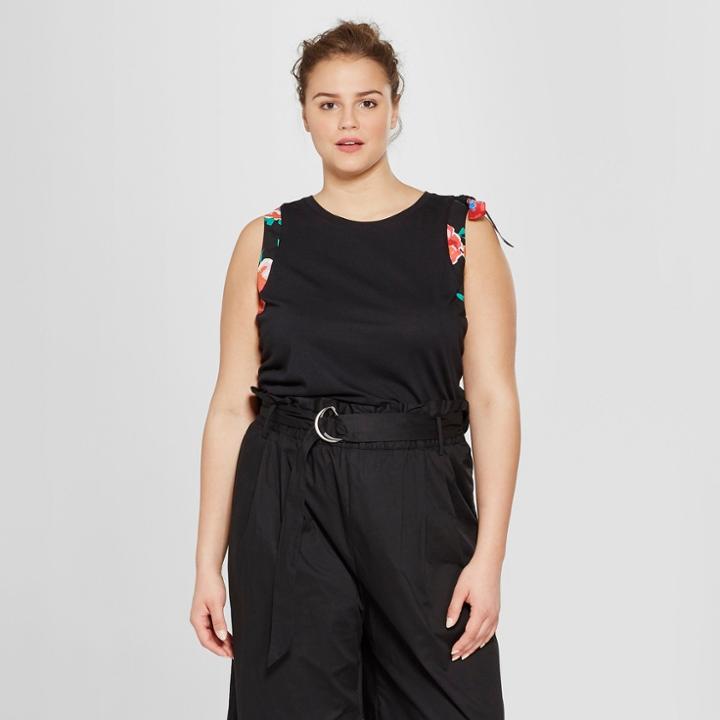 Women's Plus Size Woven Trim Tank Top - Who What Wear Black X