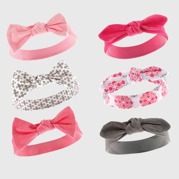 Yoga Sprout Baby Girls' 6pk Headband Set - Gray/pink 0-12m,